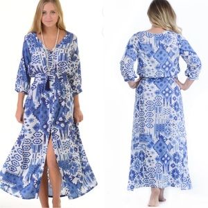 Walker & Wade Cotton Dress Navy Ikat Boho M